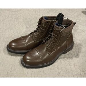 George Men’s Brown Ankle Faux Leather Boots 11 New Comfort Footbed